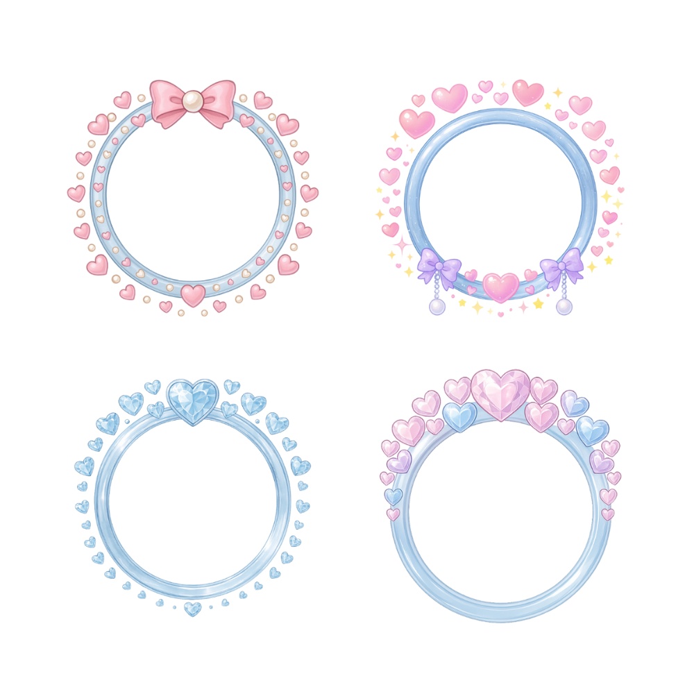 ぷるんハート×リボン アイコンリング4点セット – 透明感・ゆめかわ・ガーリー –