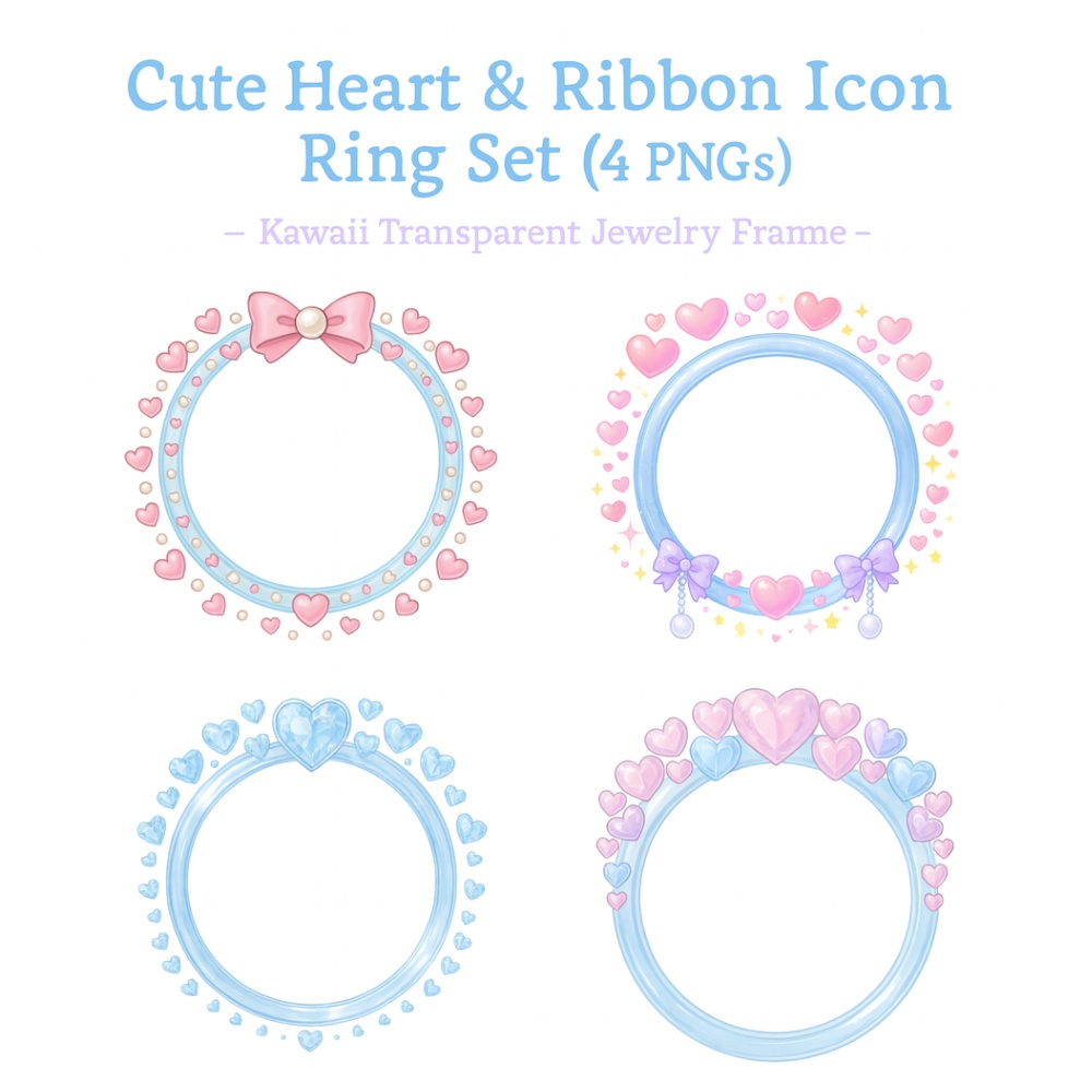 ぷるんハート×リボン アイコンリング4点セット – 透明感・ゆめかわ・ガーリー –