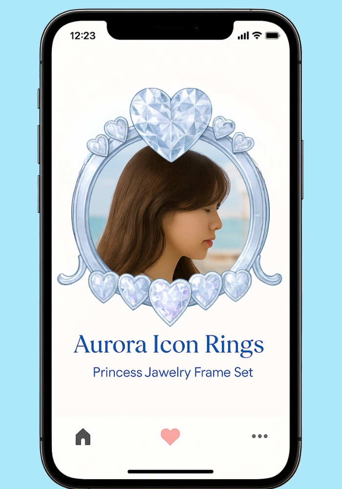 オーロラハート&クラウン アイコンリング4点セット – 透明感・プリンセス・ジュエリー風 –