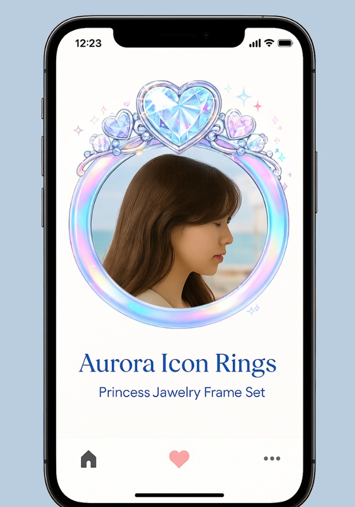 オーロラハート&クラウン アイコンリング4点セット – 透明感・プリンセス・ジュエリー風 –