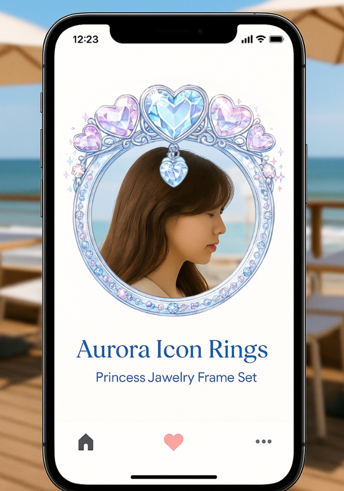 オーロラハート&クラウン アイコンリング4点セット – 透明感・プリンセス・ジュエリー風 –