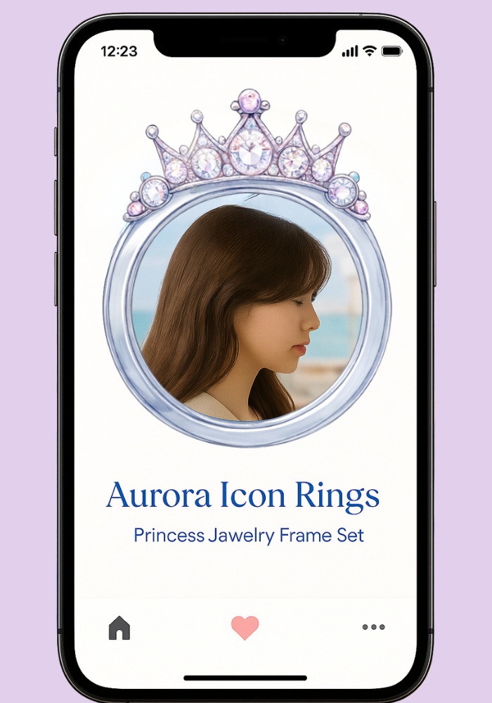 オーロラハート&クラウン アイコンリング4点セット – 透明感・プリンセス・ジュエリー風 –