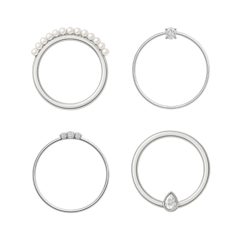 【アイコンリング】シルバー|透過PNG|4点セット|パール・ダイヤ・ミニストーン・ティアドロップ|上品ミニマル