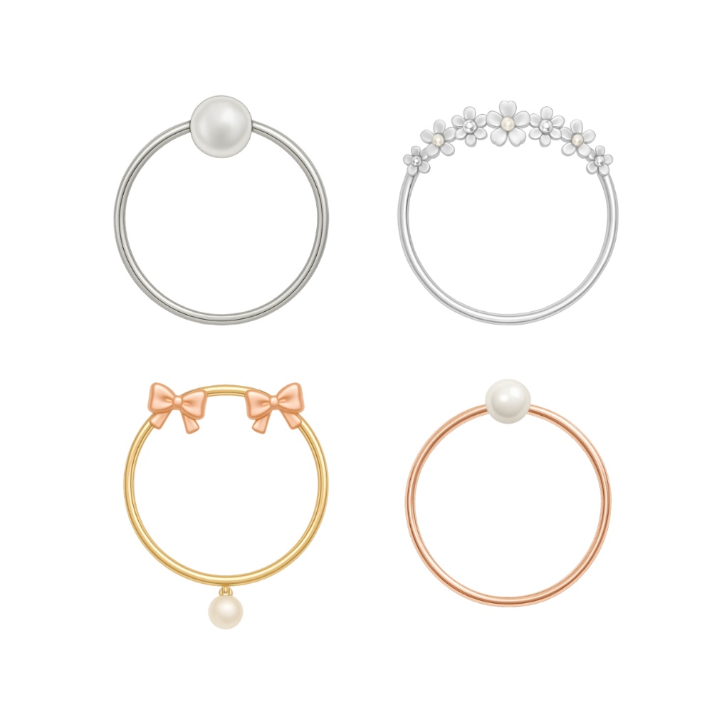 【アイコンリング】上品ゆめかわ|透過PNG|4点セット|シルバー・ピンクゴールド|パール・リボン・フラワー