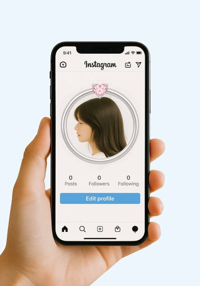 ミニマル シルバー アイコンリング 4点セット ダイヤ・ハート・リボン|背景透過PNG