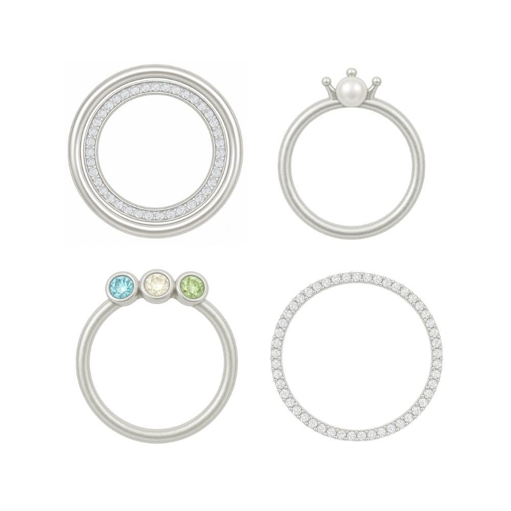 【アイコンリング】ラグジュアリーシルバー|透過PNG|4点セット|ダイヤ・パール・カラーストーン