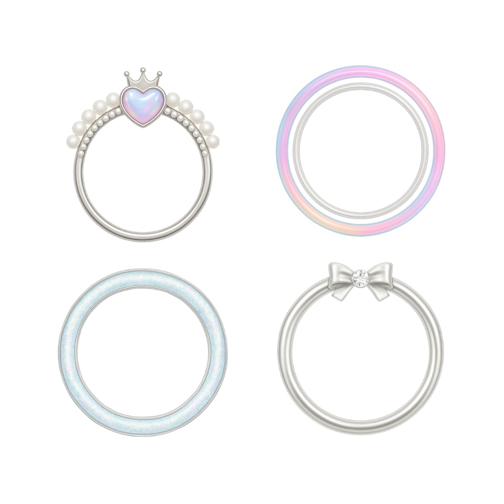 【アイコンリング】オーロラ|透過PNG|4点セット|ハートクラウン・パール・リボン|透明感・ゆめかわ