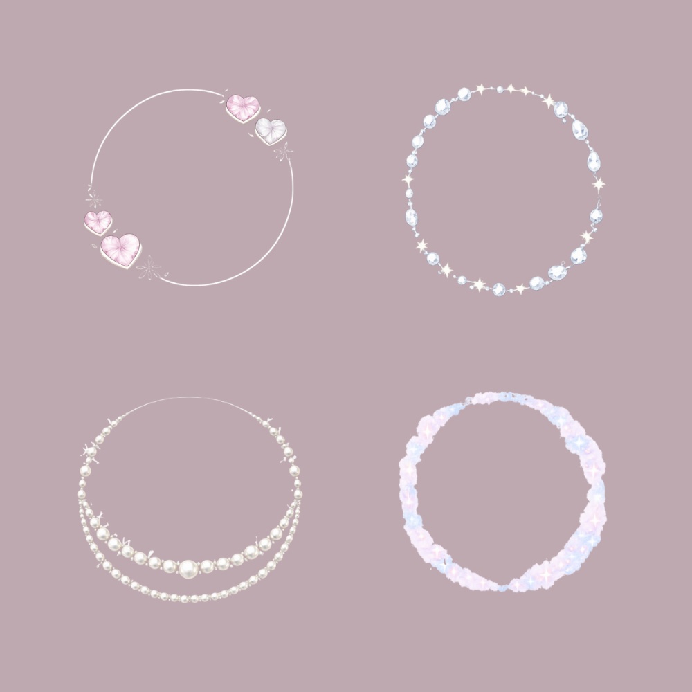 【オーバーレイ素材】きらめき縁取り|透過PNG|4点セット|宝石・パール・オーロラ