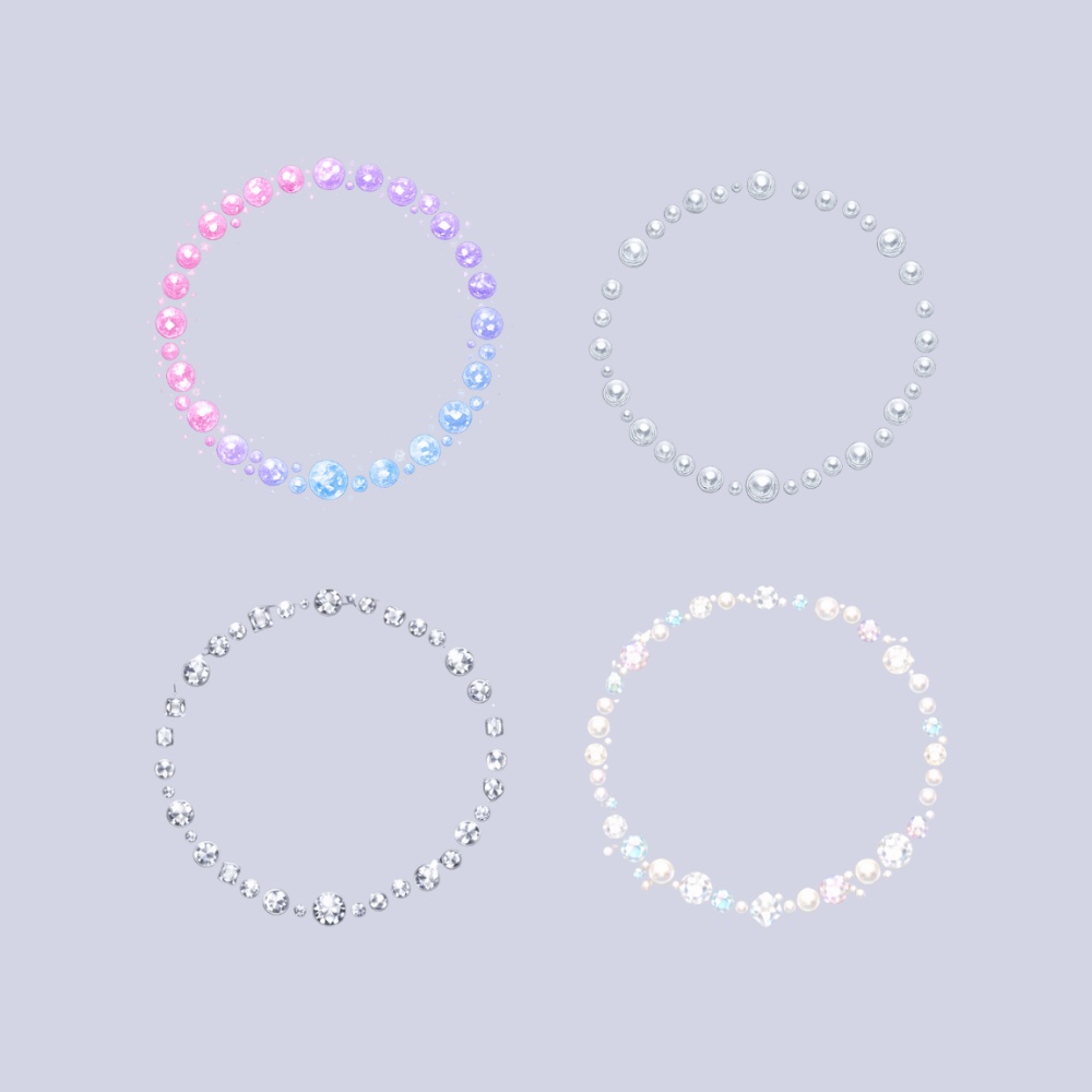 ジュエリー風アイコンオーバーレイ 4点セット 宝石・パール|重ね付け対応・上品キラキラ PNG
