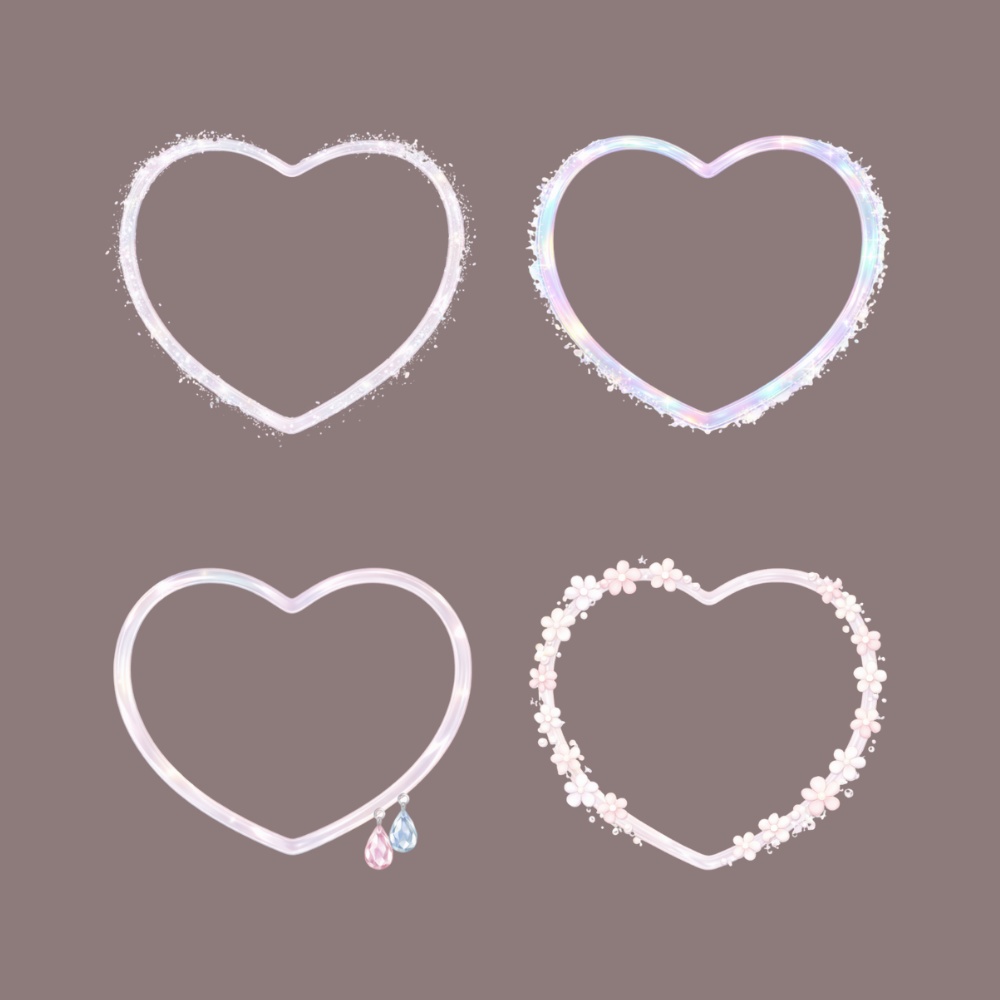 うるちゅるクリアハート アイコンリング4点セット (クリア・オーロラ・ドロップ・フラワー)