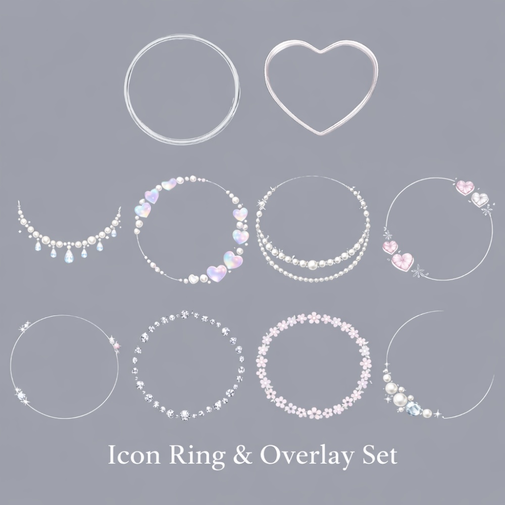 アイコンリング＆オーバーレイ 10点セット 単品・重ね使いOK｜透明ジュエリー素材