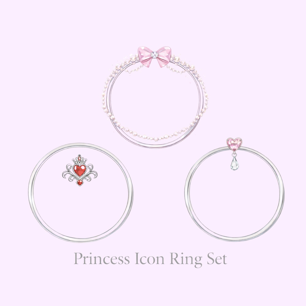 プリンセス アイコンリング 3点セット （リボン・ロイヤルハート・ドロップ）
