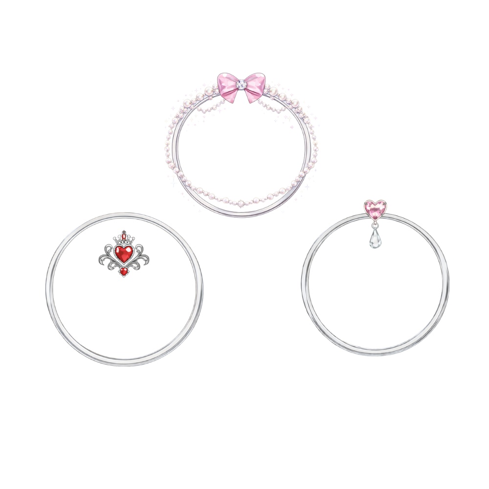 プリンセス アイコンリング 3点セット (リボン・ロイヤルハート・ドロップ)