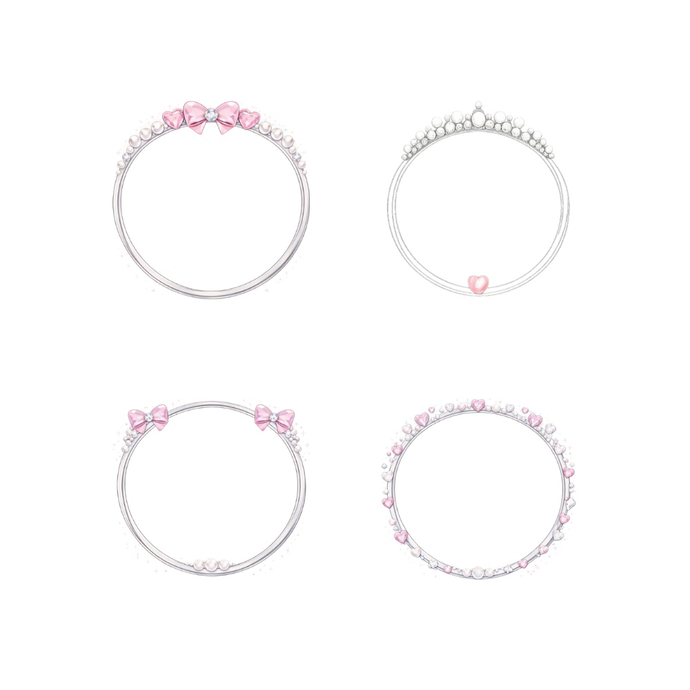 プリンセス アイコンリング 4点セット (リボン・パール・ハート)