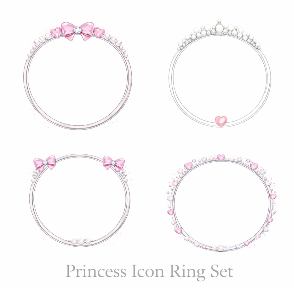 プリンセス アイコンリング 4点セット （リボン・パール・ハート）