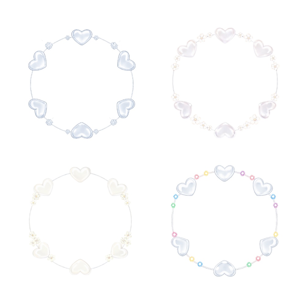 うるちゅるハート アイコンリング 4点セット ― パール・フラワー・ジュエル オーバーレイ ―