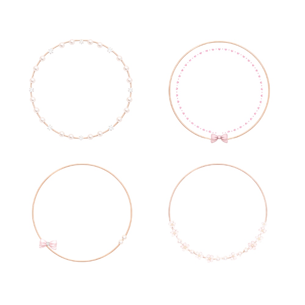上品ガーリー アイコンリング 4点セット|ピンクゴールド パール・リボン・フラワー
