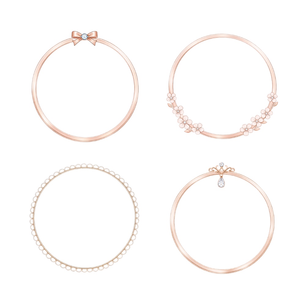 プリンセス アイコンリング 4点セット|ピンクゴールド リボン・フラワー・パール・ジュエル