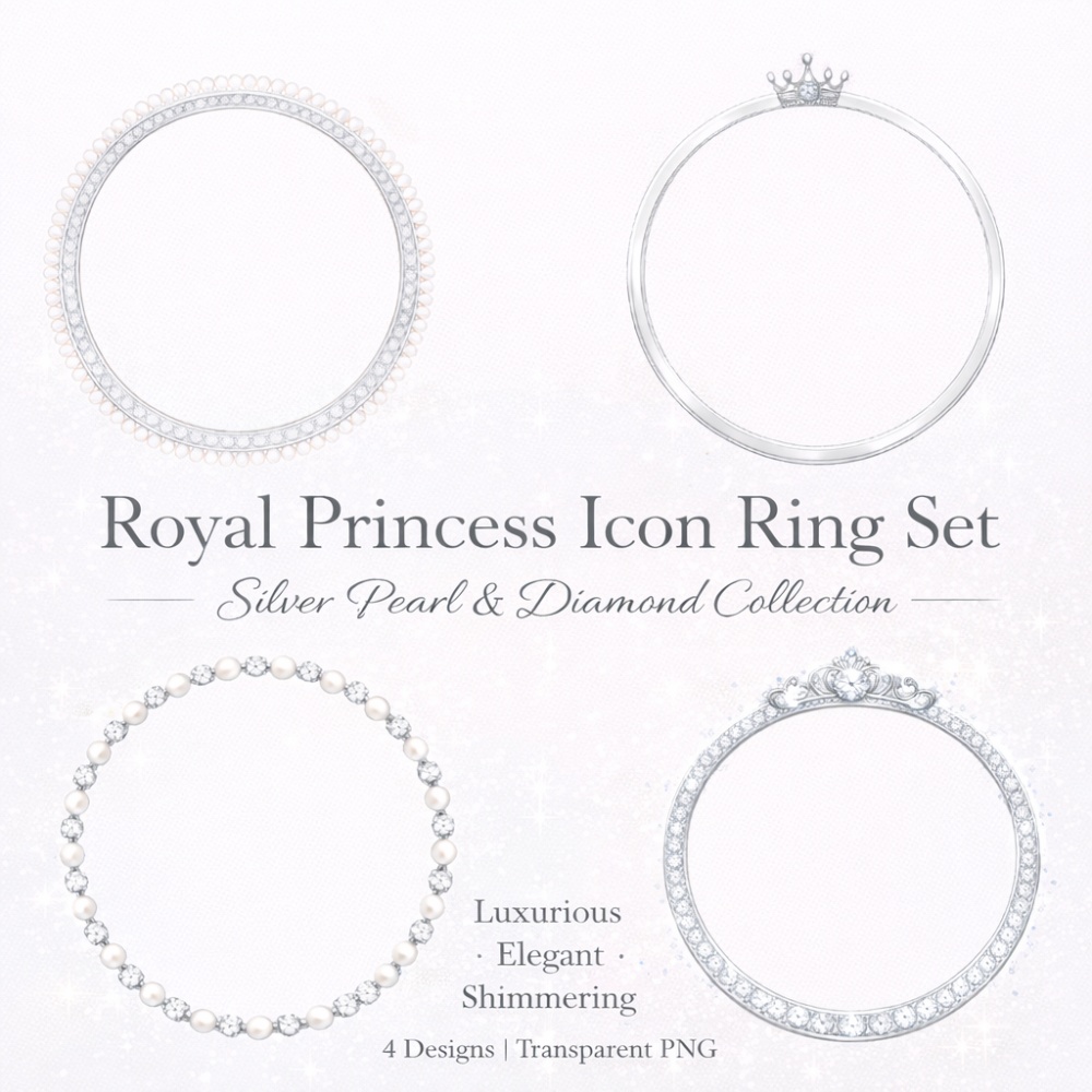 ロイヤル プリンセス アイコンリング 4点セット|シルバー パール&ダイヤ