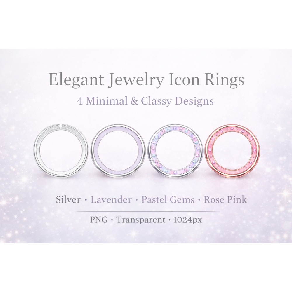 ジュエリー風アイコンリング4点セット シルバー&ローズゴールド|上品アイコンリング素材