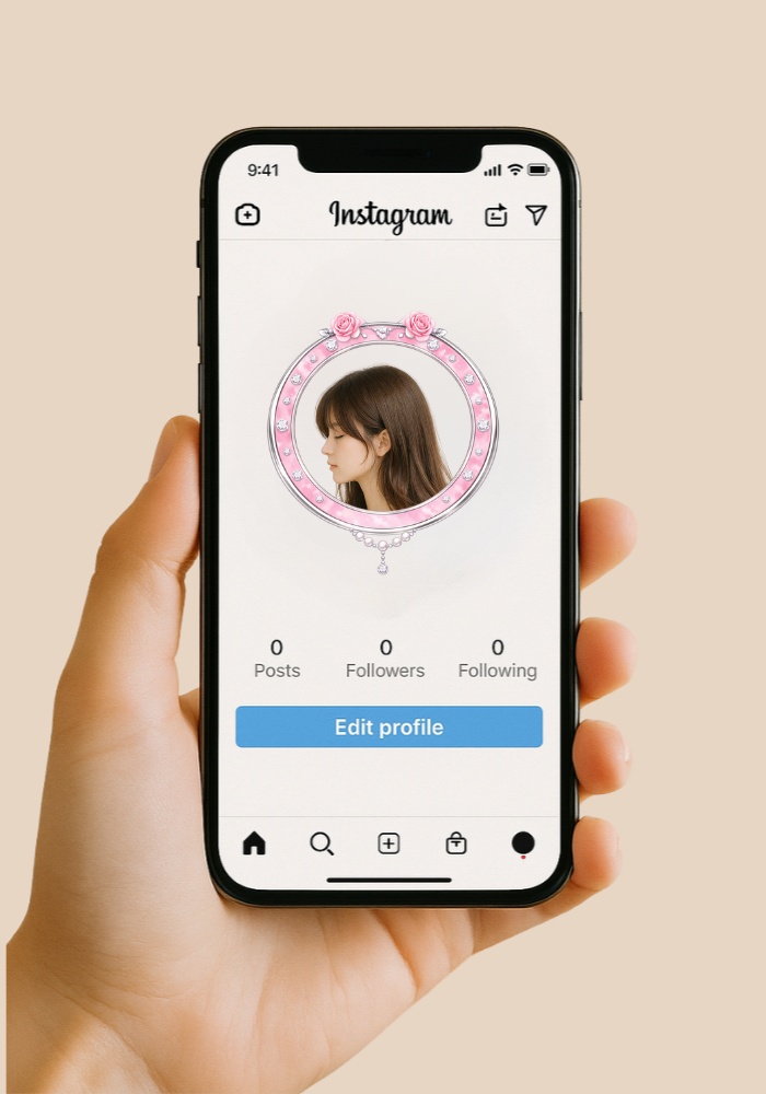 フラワー&リボン アイコンリング 4点セット 上品ガーリー・アクセサリー風フレーム PNG