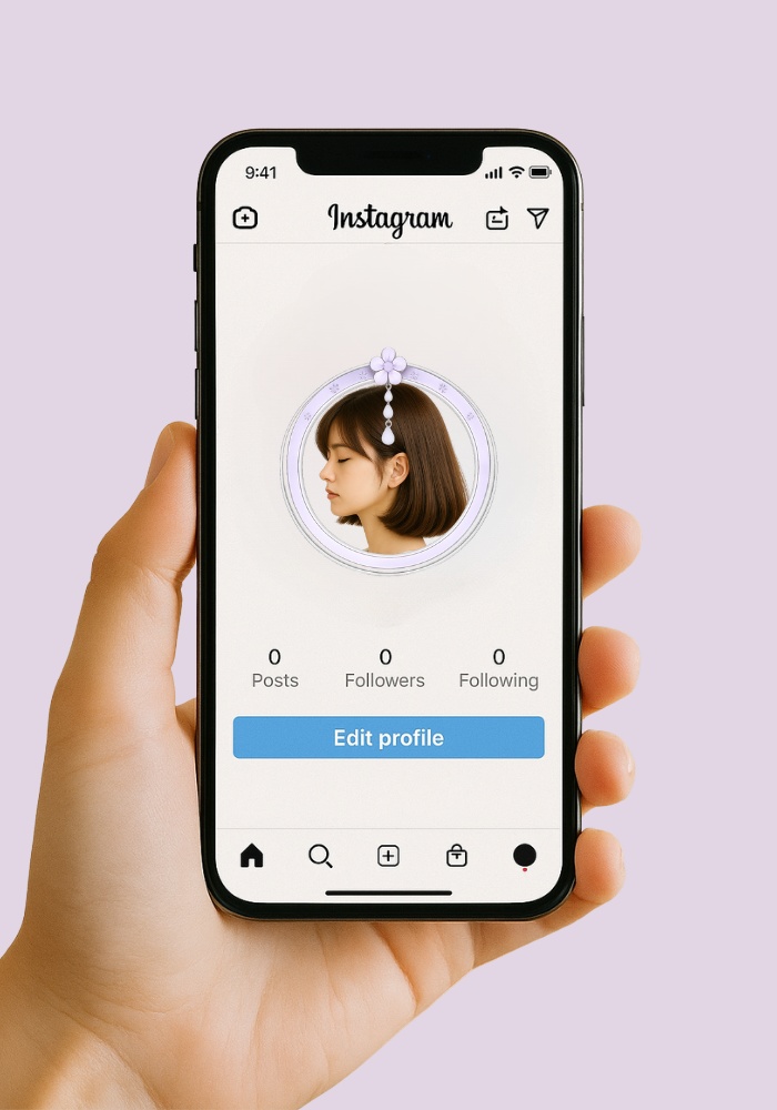 フラワー&リボン アイコンリング 4点セット 揺れチャーム付き・上品プリンセスフレーム PNG