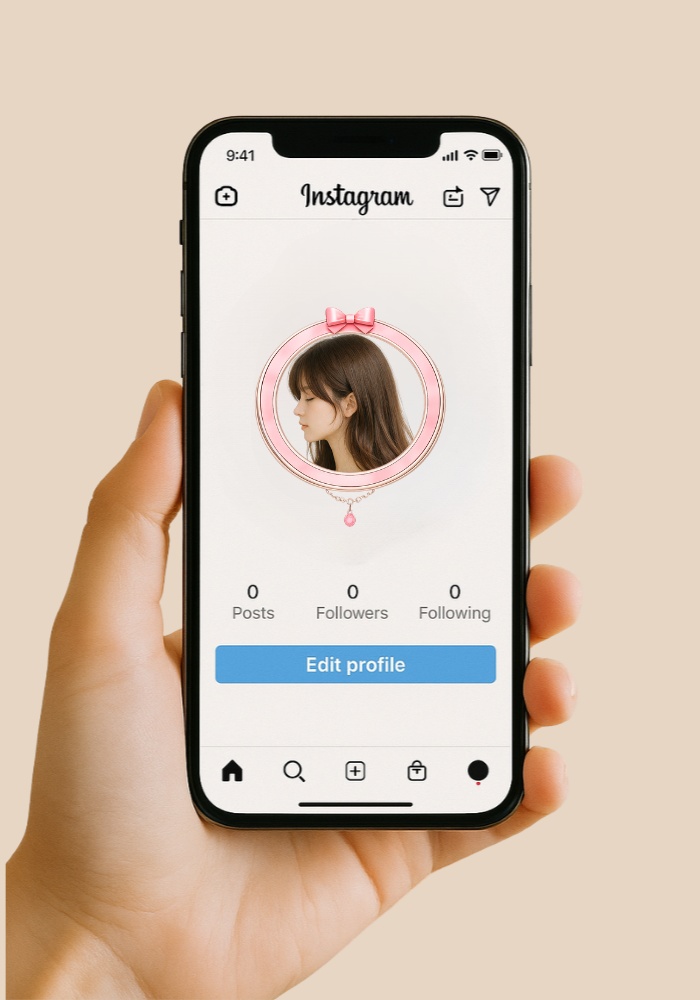 フラワー&リボン アイコンリング 4点セット 揺れチャーム付き・上品プリンセスフレーム PNG