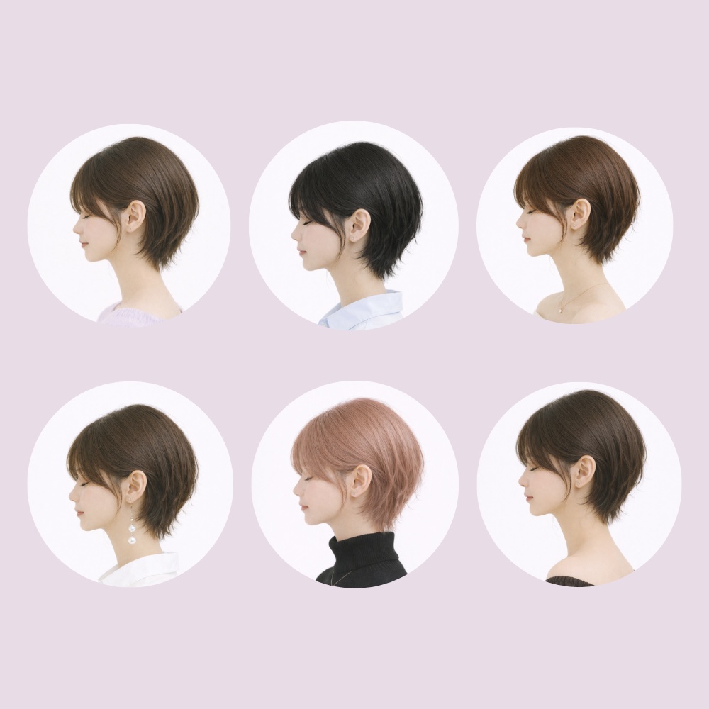 横顔ショートヘア女性 素体6点セット|SNSアイコン用・上品ナチュラル
