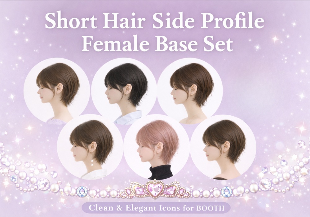 横顔ショートヘア女性 素体6点セット｜SNSアイコン用・上品ナチュラル