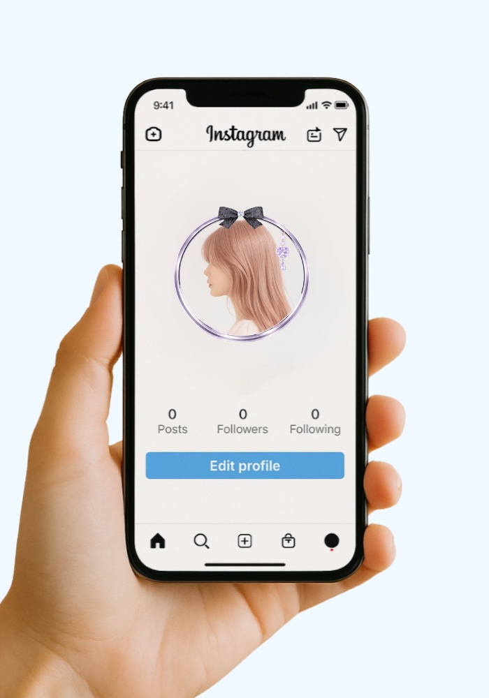 ブラックツイードリボンとパールハートの上品プリンセスアイコンリング 7点セット