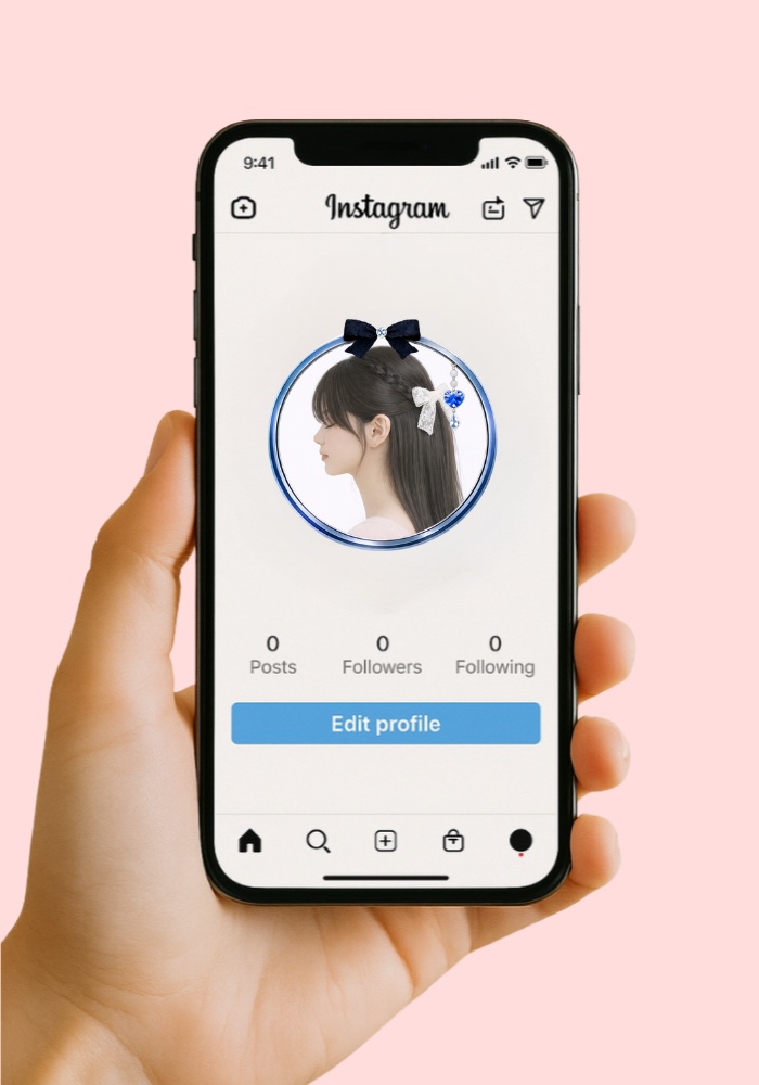 ブラックツイードリボンとパールハートの上品プリンセスアイコンリング 7点セット