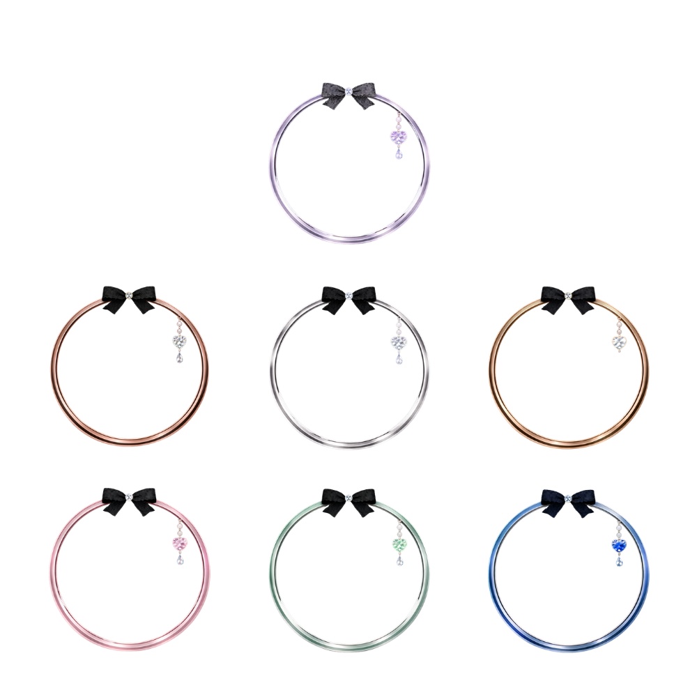 ブラックツイードリボンとパールハートの上品プリンセスアイコンリング 7点セット