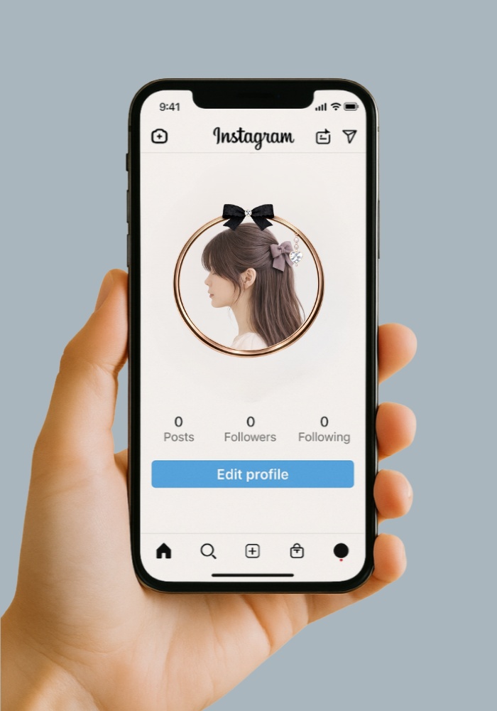 ブラックツイードリボンとパールハートの上品プリンセスアイコンリング 7点セット