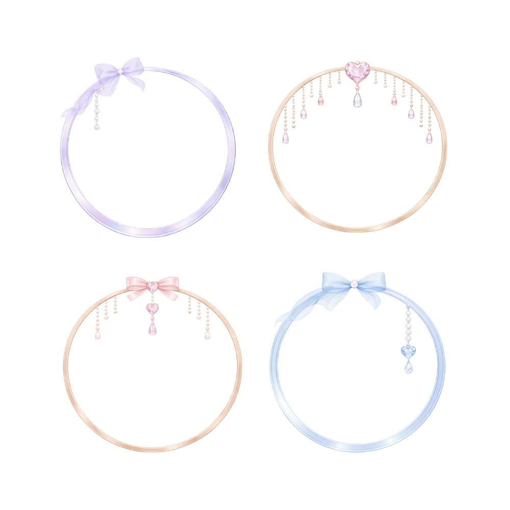 シフォンリボンと宝石のプリンセスアイコンリング 4点セット