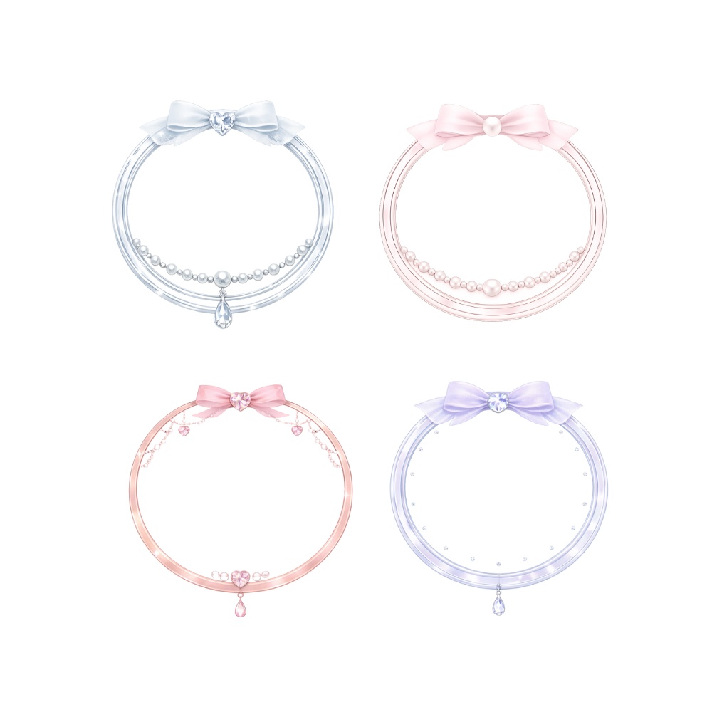 シフォンリボンと宝石のプリンセスアイコンリング素材|透過PNG|4点セット