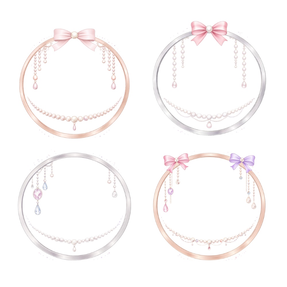 【アイコンリング】プリンセス|透過PNG|4点セット|リボン&パール 上品ジュエリーフレーム