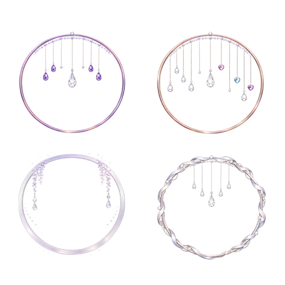 【アイコンリング】オーロラ クリスタルレイン|写真用・高級ジュエリー風|透過PNG 4点セット