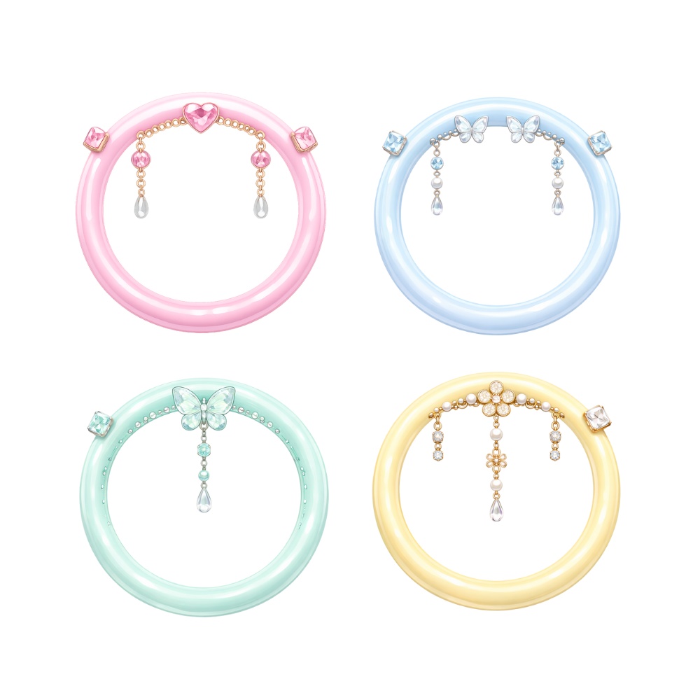 【アイコンリング】うるちゅるパステル アイコンリング 4点セット|ハート・蝶・宝石|透過PNG|プロフィール用フレーム素材