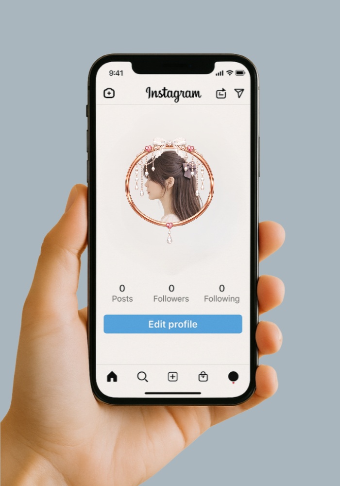 【アイコンリング】ハート&雫ジュエリー 4点セット|透過PNG|リボン・ティアラ・上品プリンセス フレーム素材