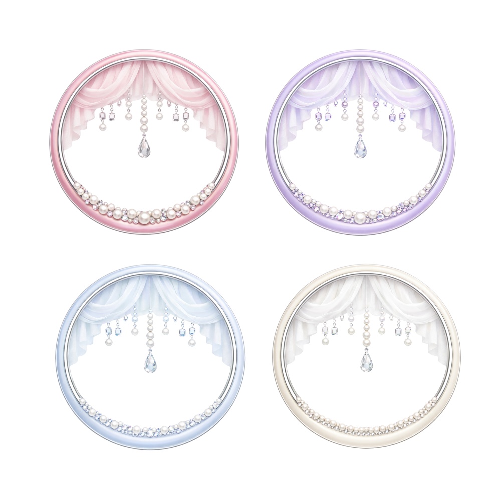 【アイコンリング】レースカーテン&パール アイコンリング 4点セット|透過PNG|ブライダル・上品ガーリー|雫ジュエル フレーム素材