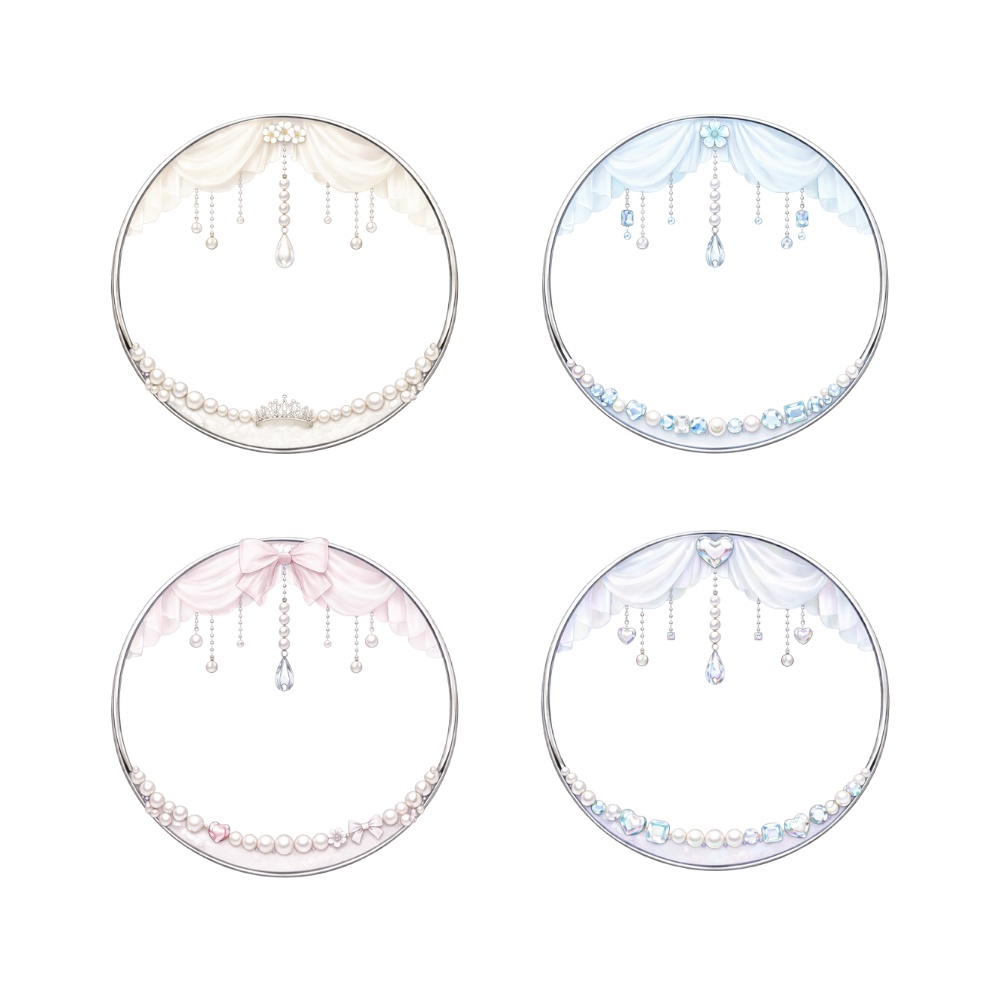 【アイコンリング】レースカーテン&パール アイコンリング 4点セット|透過PNG|ブライダル・上品ガーリー|雫ジュエル SNSアイコン用 フレーム素材