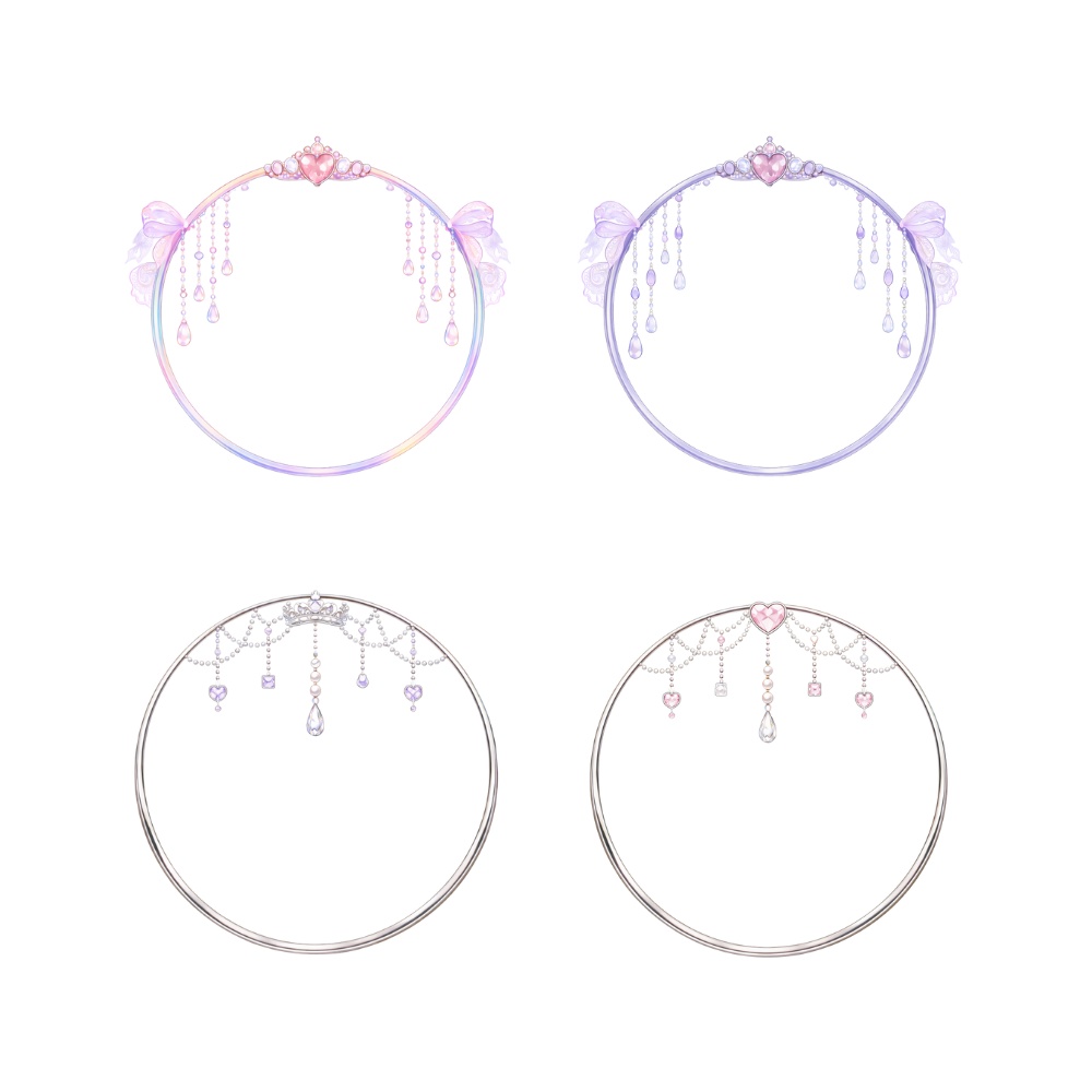 【アイコンリング】ハート&リボン ジュエル アイコンリング 4点セット|透過PNG|プリンセス・ガーリー