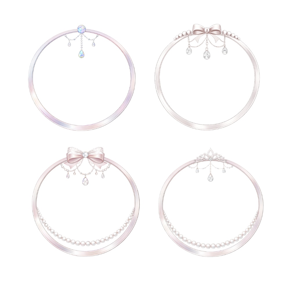 【アイコンリング】オーロラ&リボン プリンセス アイコンリング 4点セット|透過PNG|上品ガーリー・ブライダル|パール&雫ジュエル