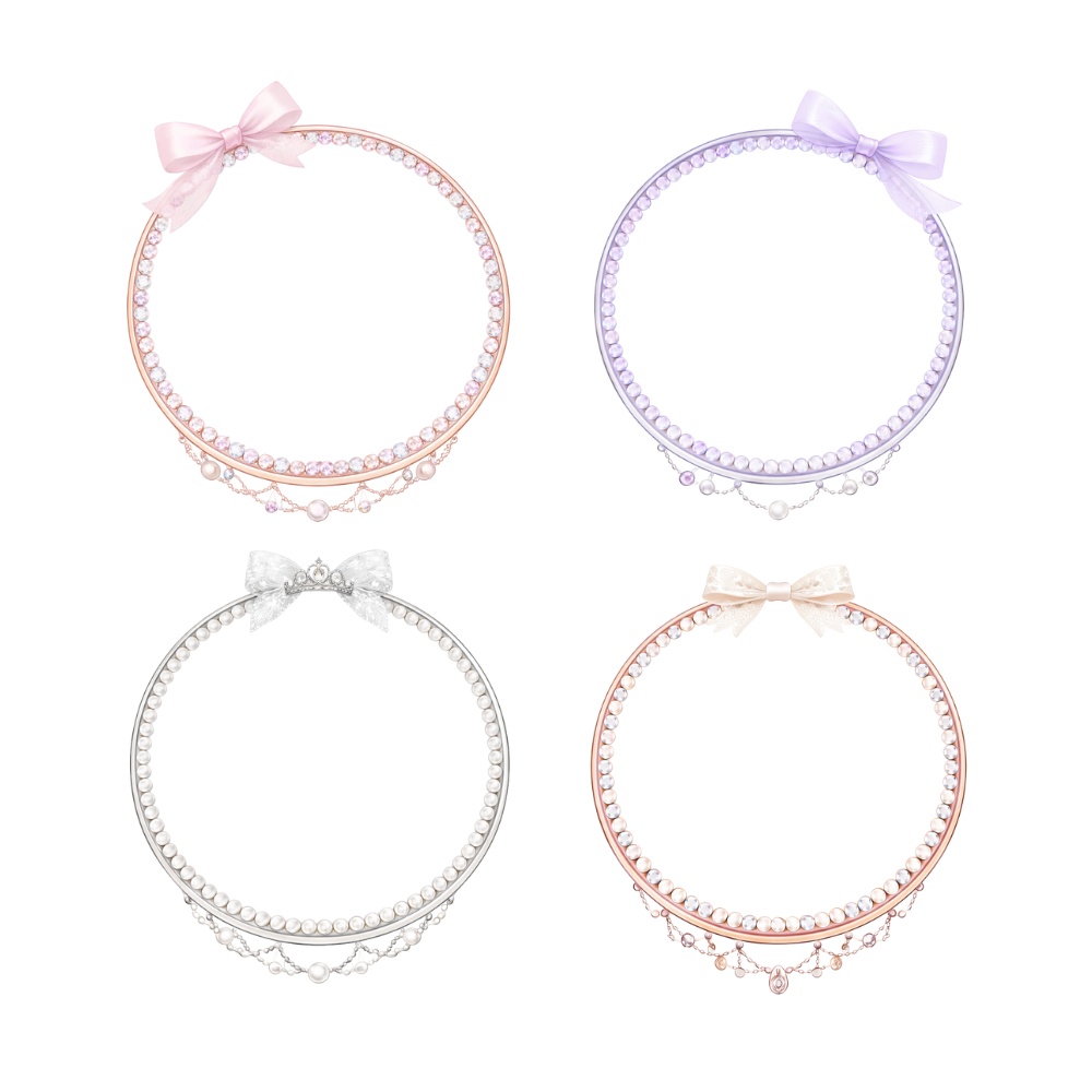 【アイコンリング】リボン&パール アイコンリング 4点セット|透過PNG|上品ガーリー・プリンセス|パールチェーン