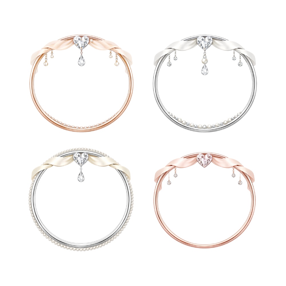 【アイコンリング】ハートリボン&雫ジュエル アイコンリング 4点セット|透過PNG|ブライダル・上品ガーリー