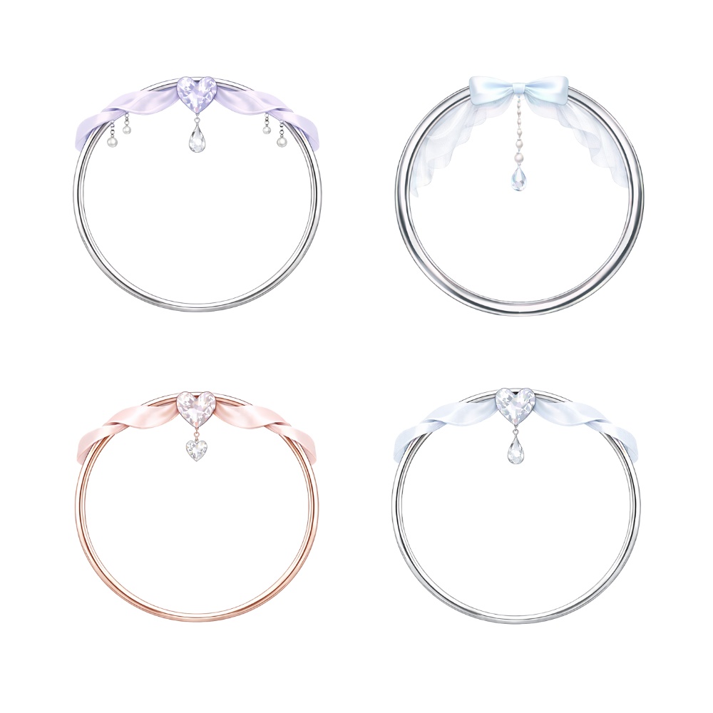 アイコンリング】ハートリボン&雫ジュエル アイコンリング 4点セット|透過PNG|シンプルガーリー・ブライダル