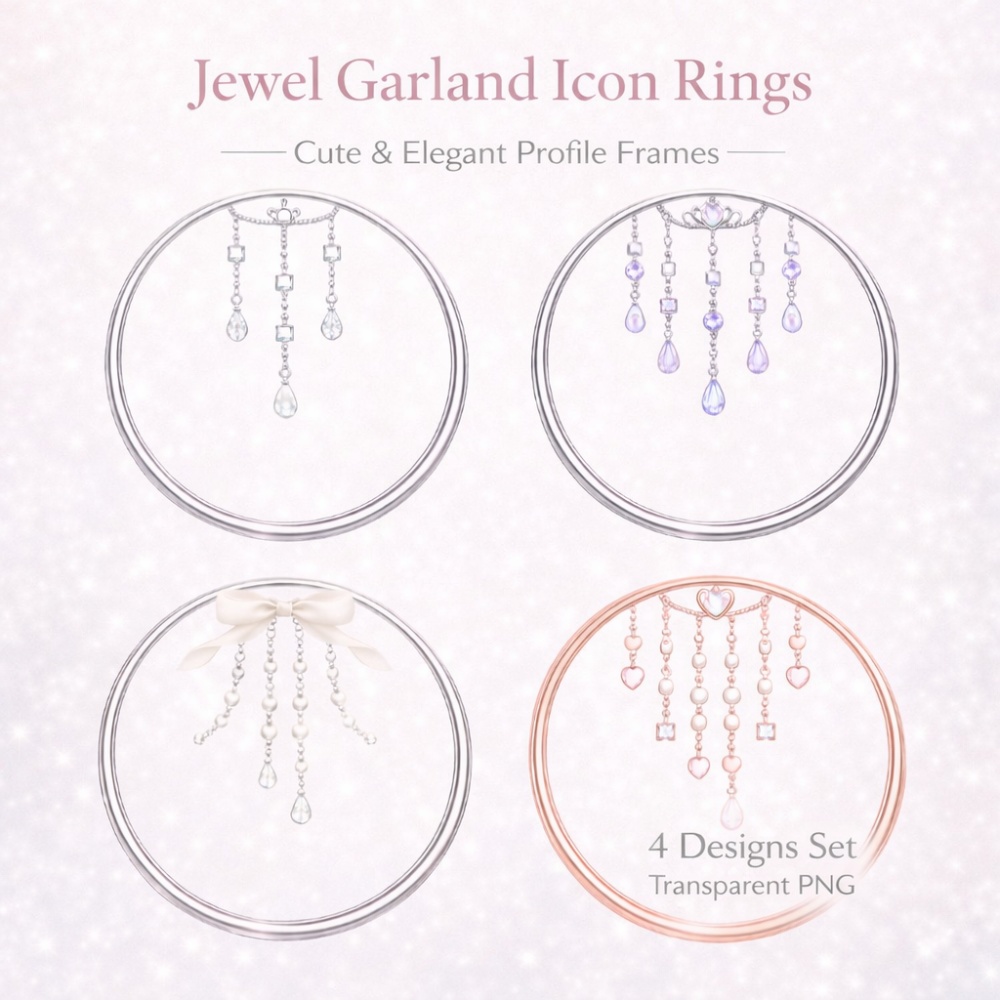 【アイコンリング】ジュエルガーランド アイコンリング 4点セット｜透過PNG｜上品プリンセス・ブライダル｜雫宝石