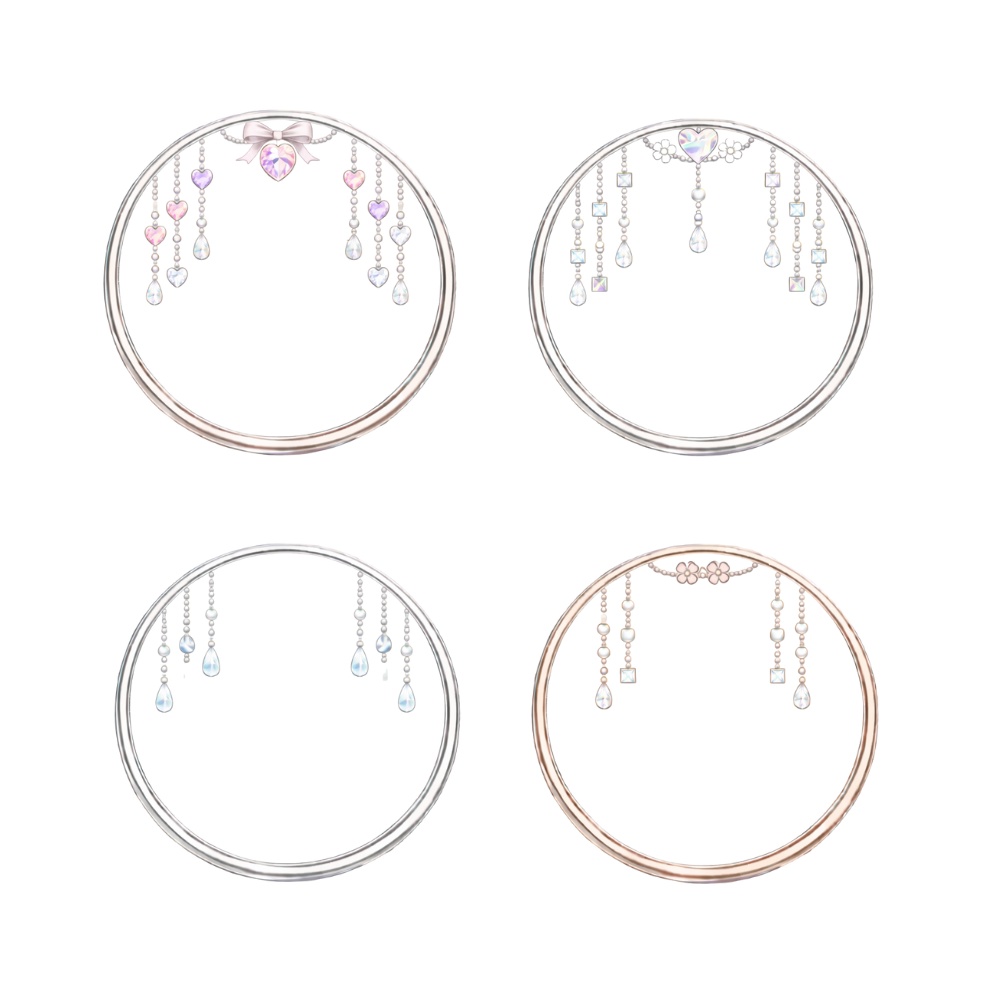 【アイコンリング】ハート&クリスタル ドロップガーランド 4点セット|上品ガーリー・透明感ジュエリー・透過PNG