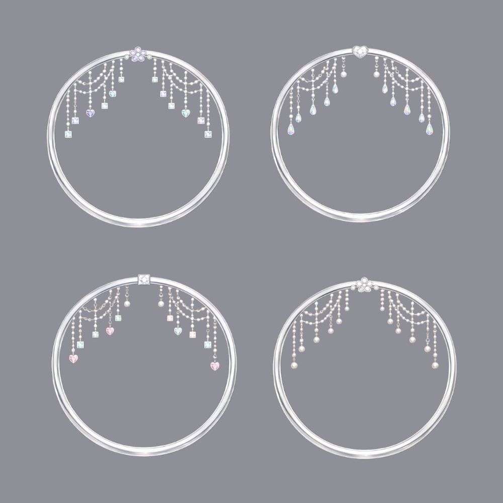 【アイコンリング】パール&ジュエルカーテン 4点セット|上品・透明感・ブライダル風|透過PNG