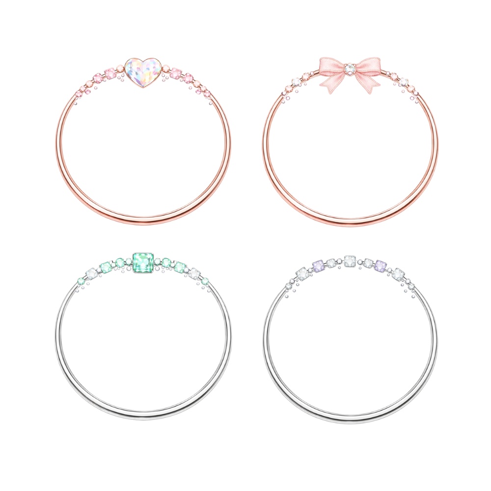 【アイコンリング】ハート&リボン ジュエルアイコンリング 4点セット|透過PNG|上品ガーリー・パステル宝石